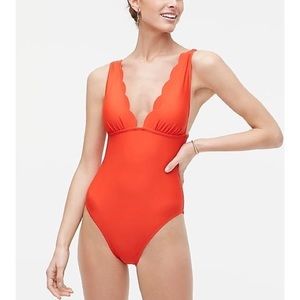 Deep Coral One-Piece Scalloped Swim